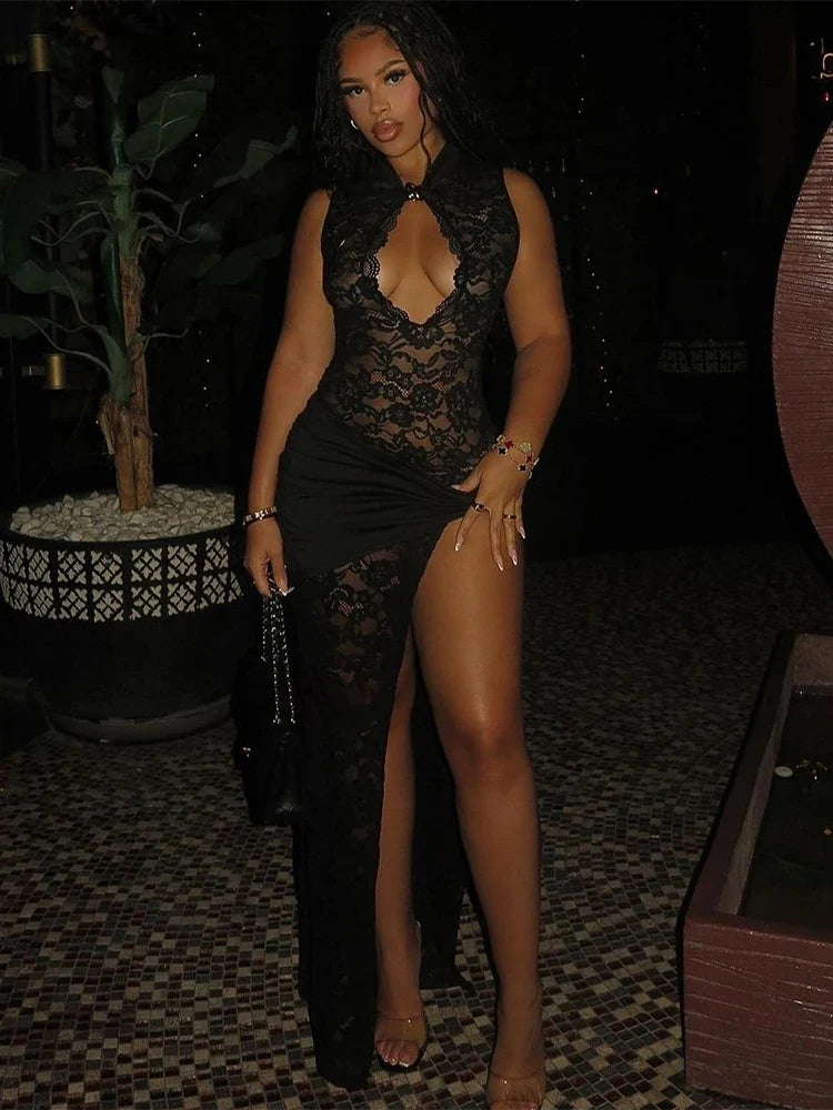 Asymmetrical Metal Knot Slit Dress