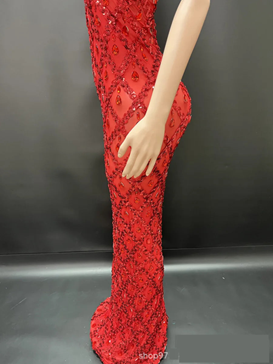 Abi Rhinestone Mesh Maxi Dress