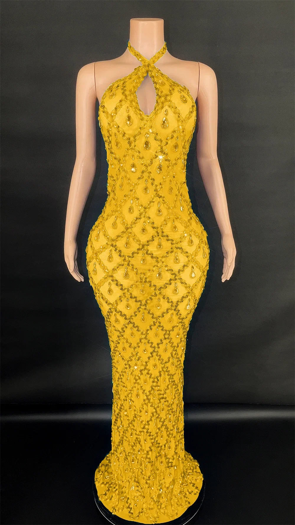 Abi Rhinestone Mesh Maxi Dress