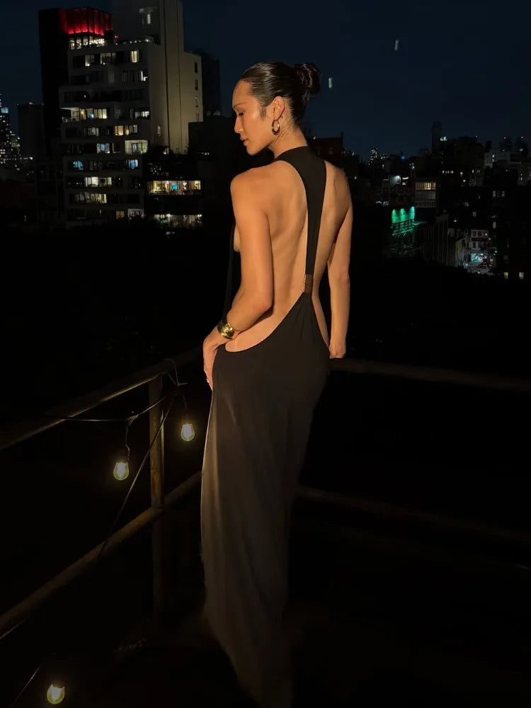 Gold Ring Backless Maxi Dress