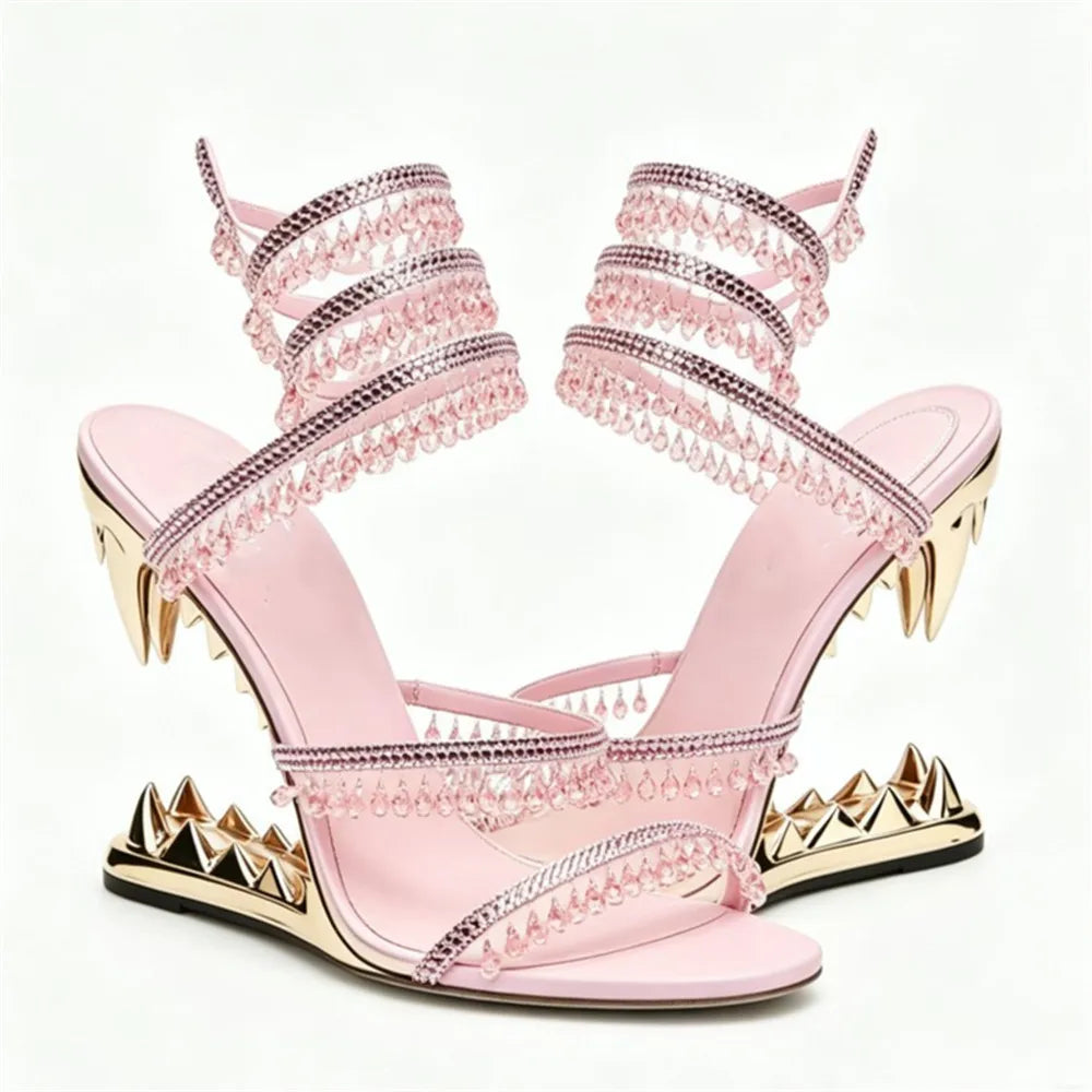 Nisha Rhinestone Wedge High Heels