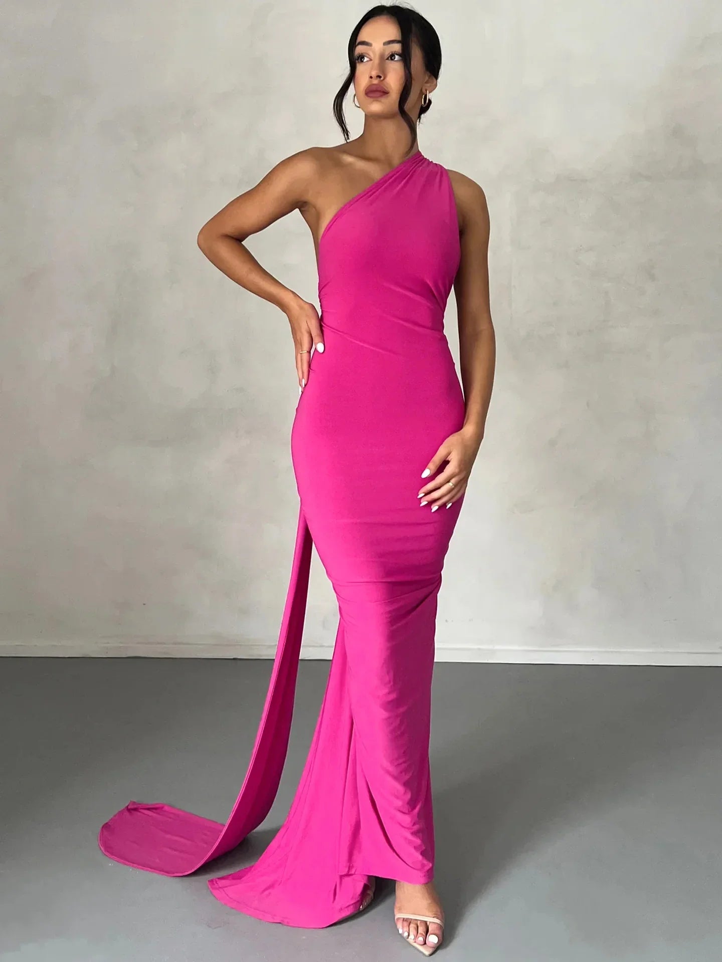 Oblique Backless Ruched Maxi Dress