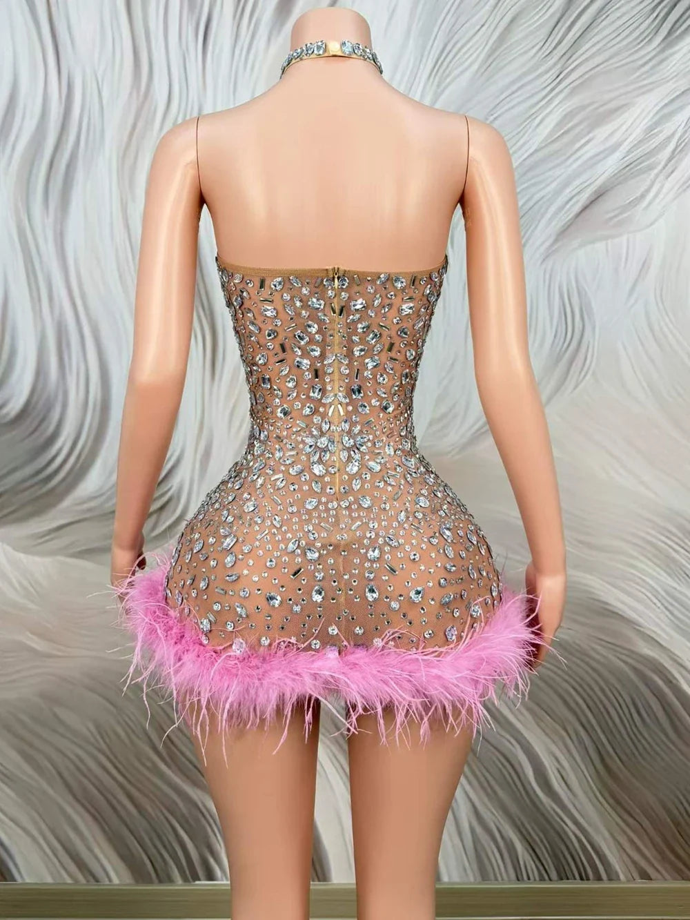 Naya Rhinestone Feather Mini Dress