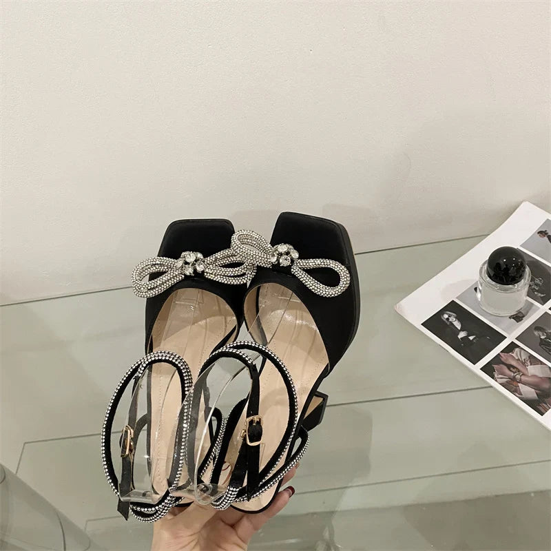 Crystal Bowknot Platform Heels