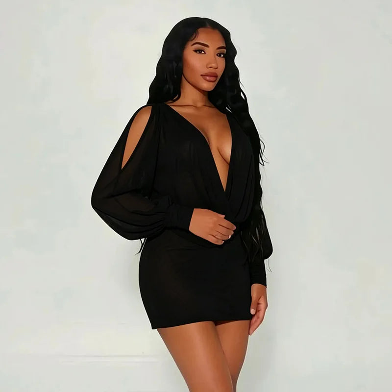 Cold Shoulder Sheer Mini Dress