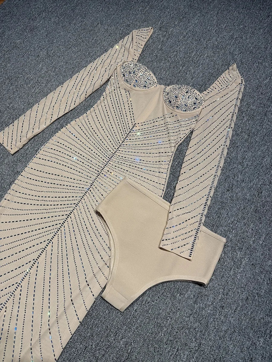 Laila Rhinestone Mesh Maxi Dress