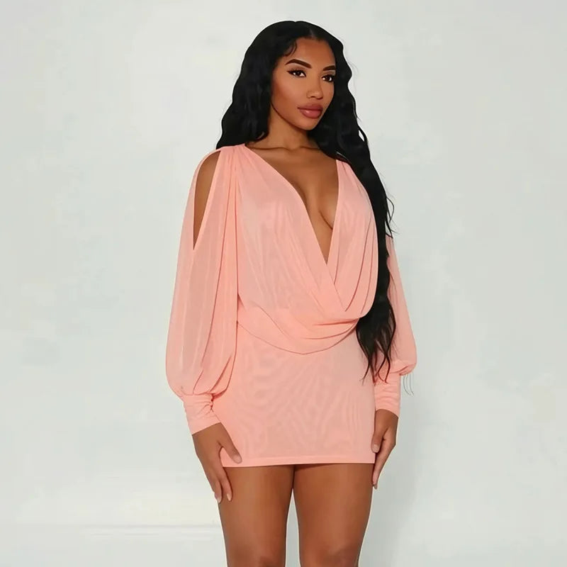 Cold Shoulder Sheer Mini Dress