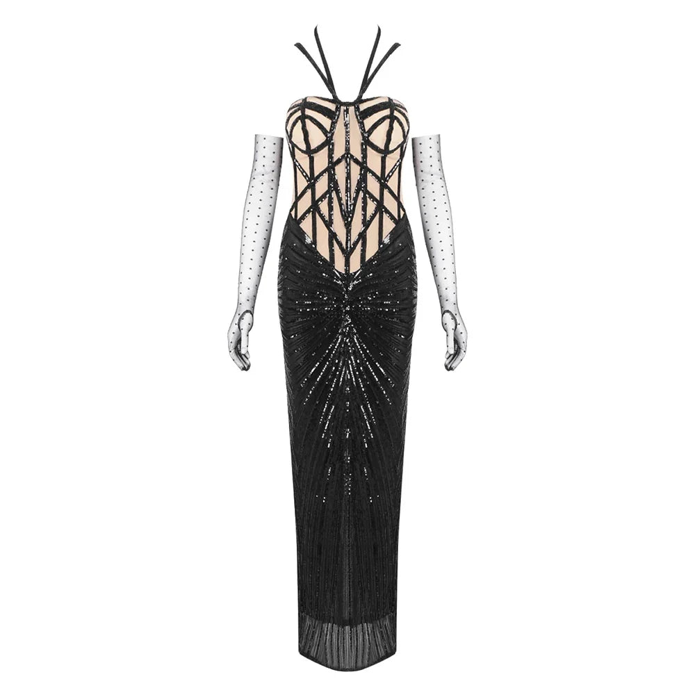 Black Sequin Embellished Mermaid Dress