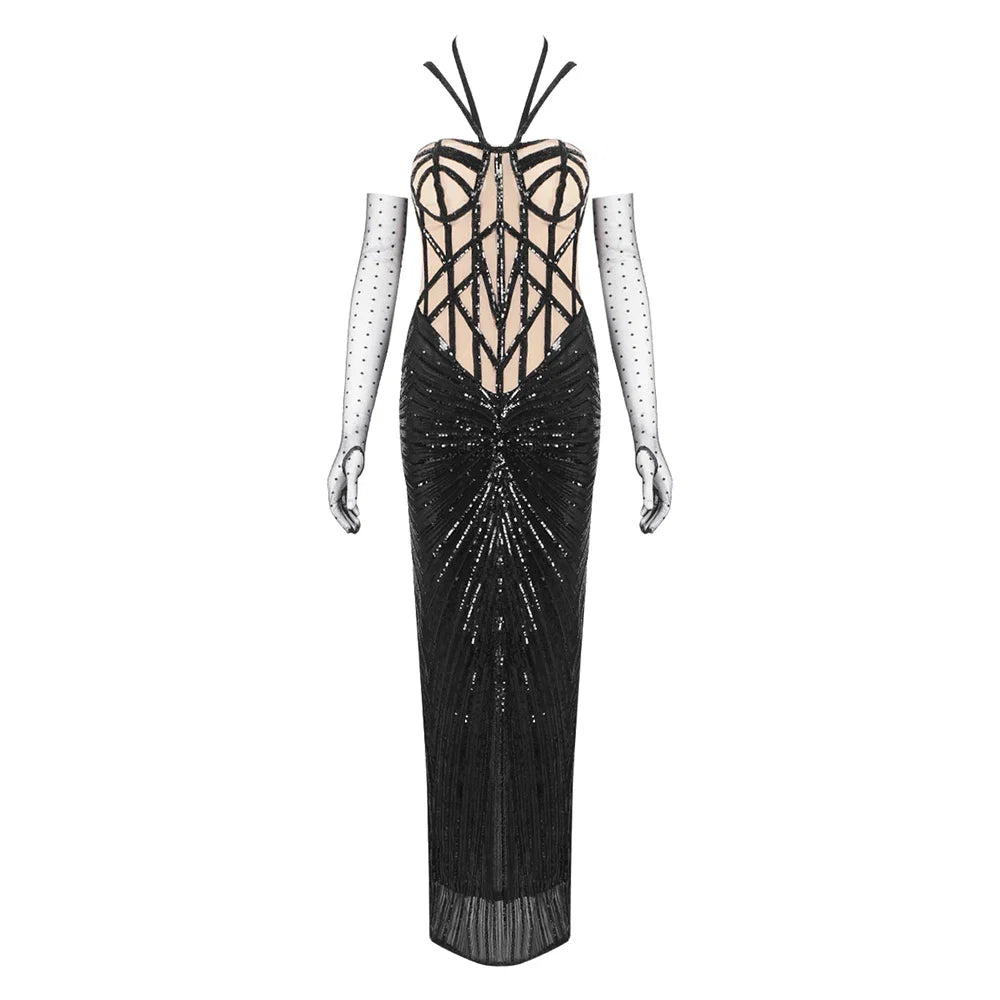 Black Sequin Embellished Mermaid Dress