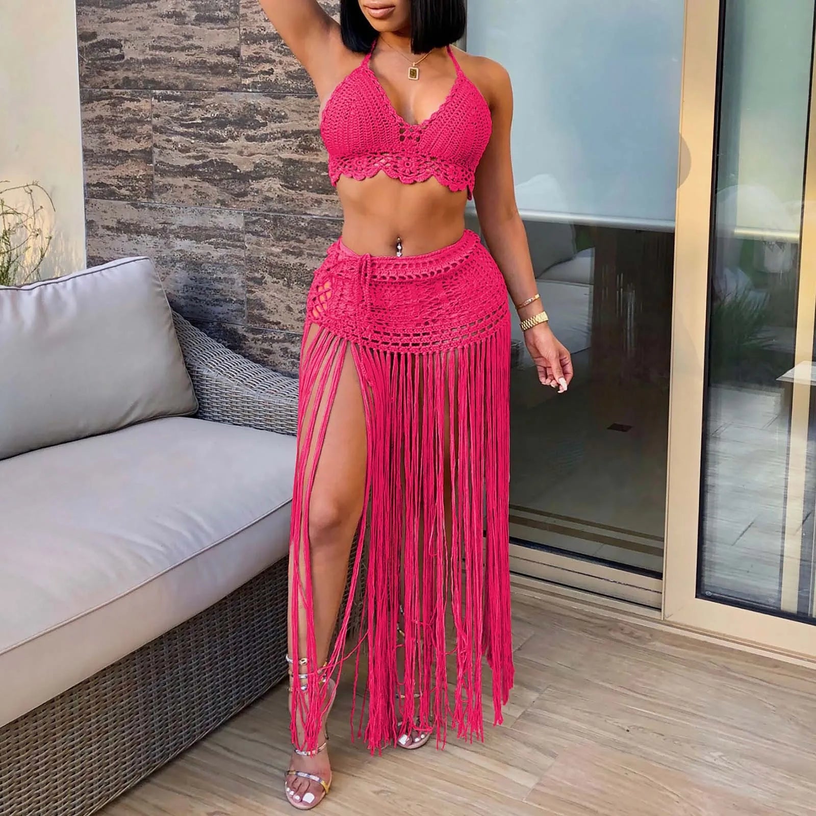 Boho Tassel Knit Beach Set