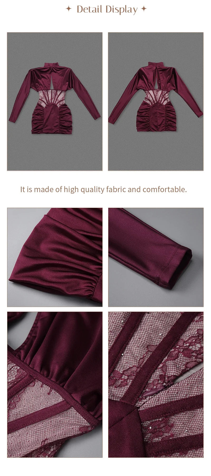 Burgundy Satin Corset Ruched Dress