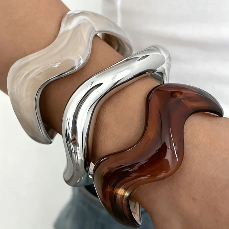 3Pcs Wavy Resin Bangle Set