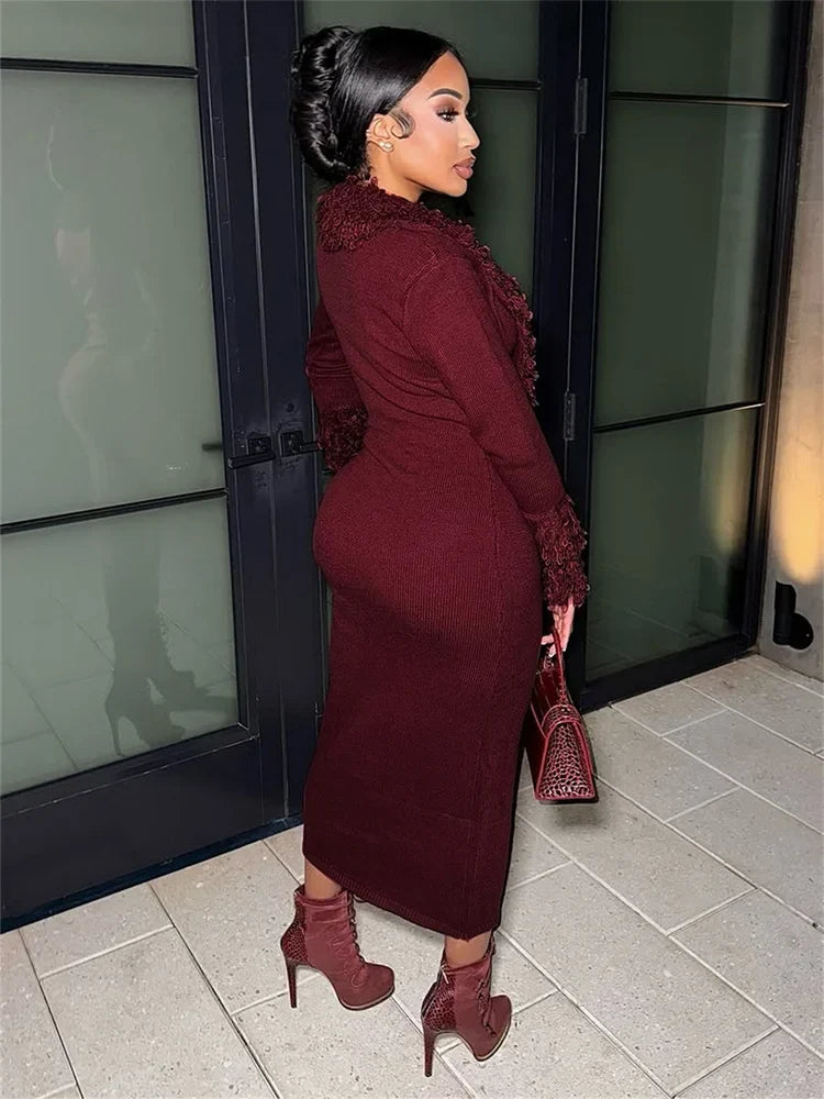 Fanie Knit Fur Maxi Dress