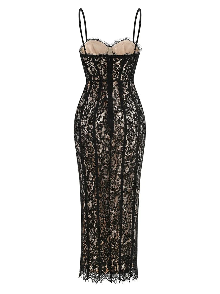 Floral Lace Bodycon Maxi Dress