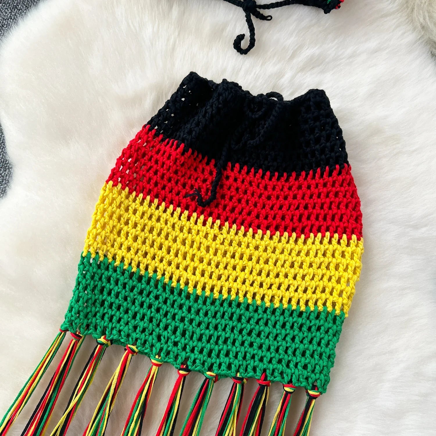Jamaican Gyal Tassel Knitted Skirt Set