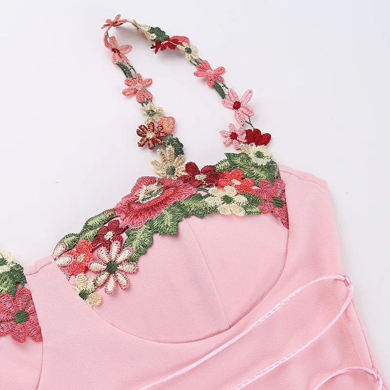 Embroidered Flowers Midi Dress
