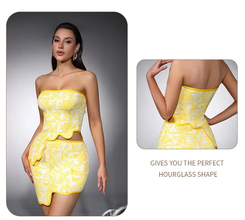 Irene Asymmetrical Bandage Skirt Set