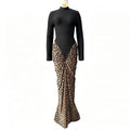 Leopard Pleated Bandage Maxi Dress