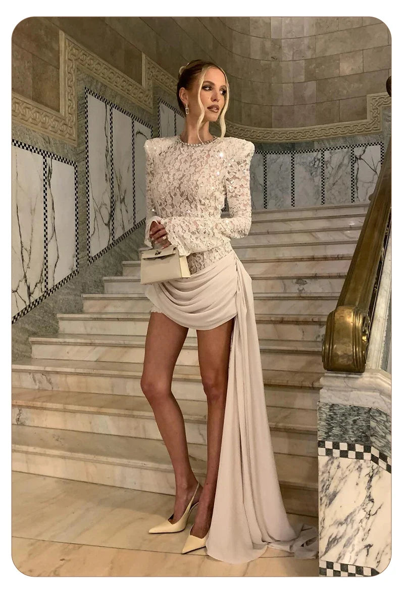 Opulent White Sequins Mini Dress