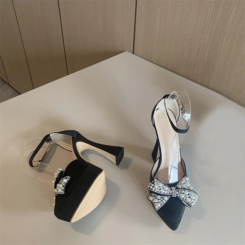 Pearl Butterfly-Knot Pointed Toe Pumps