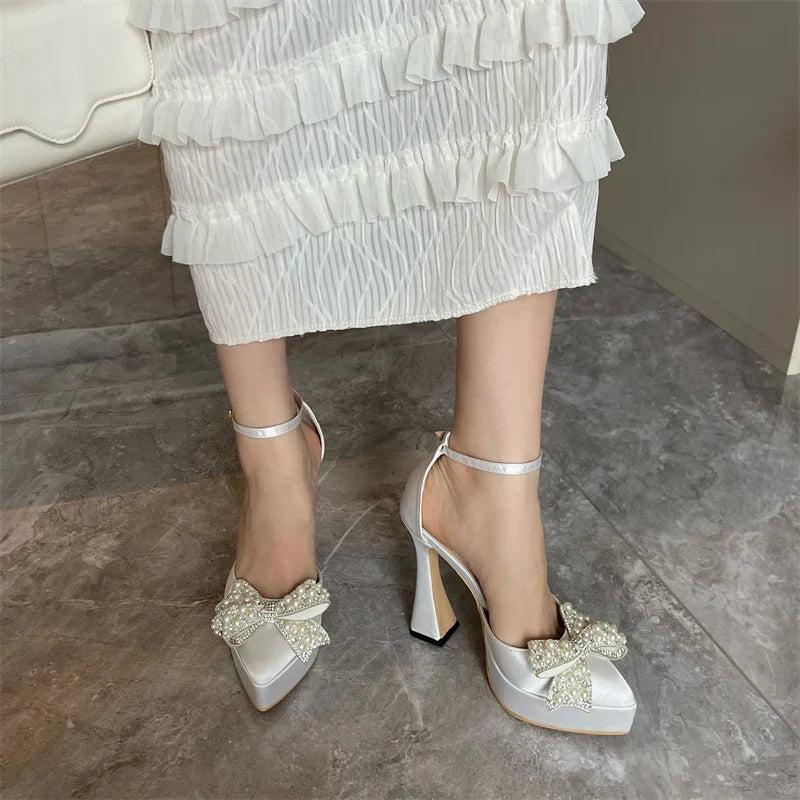 Pearl Butterfly-Knot Pointed Toe Pumps