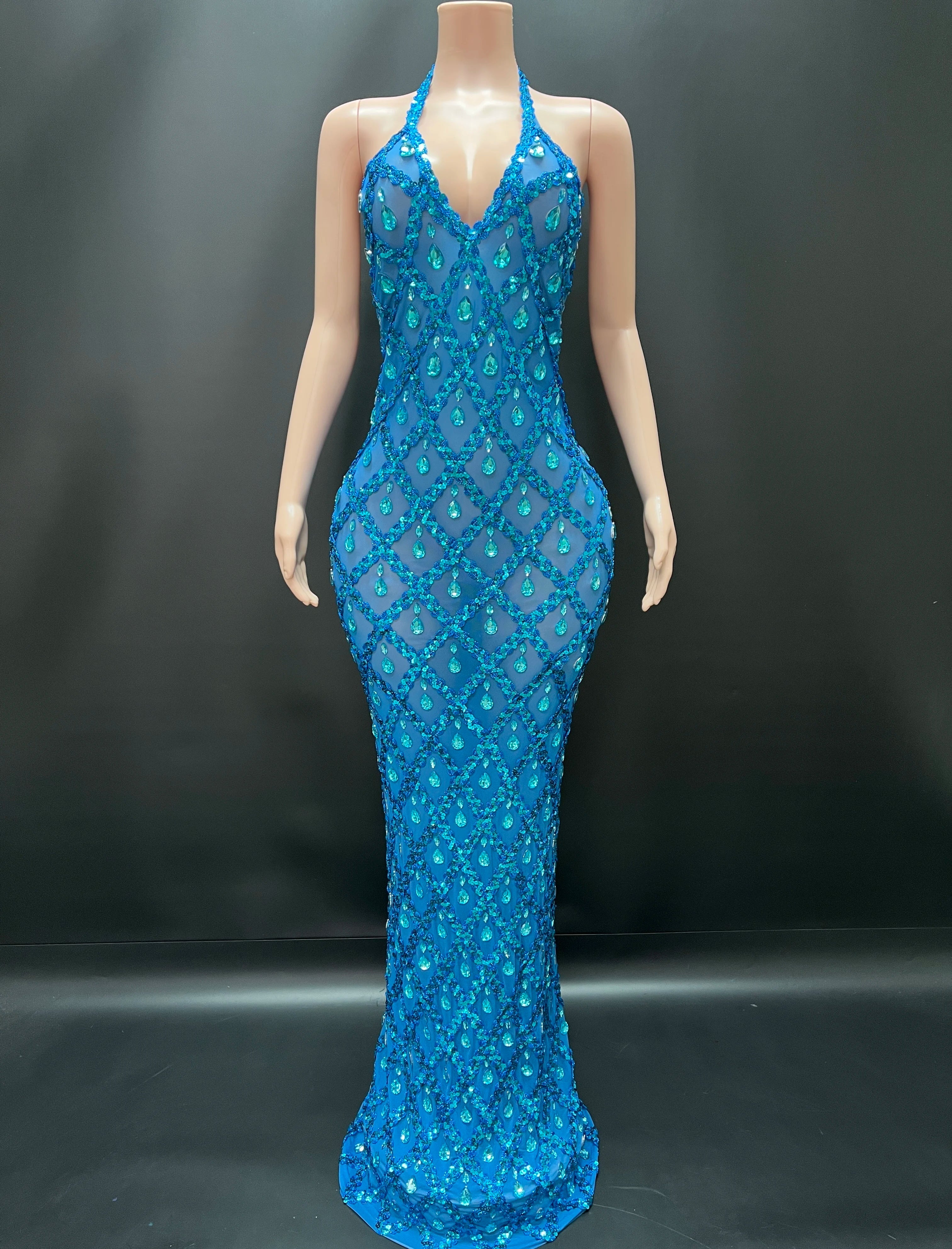 Abi Rhinestone Mesh Maxi Dress