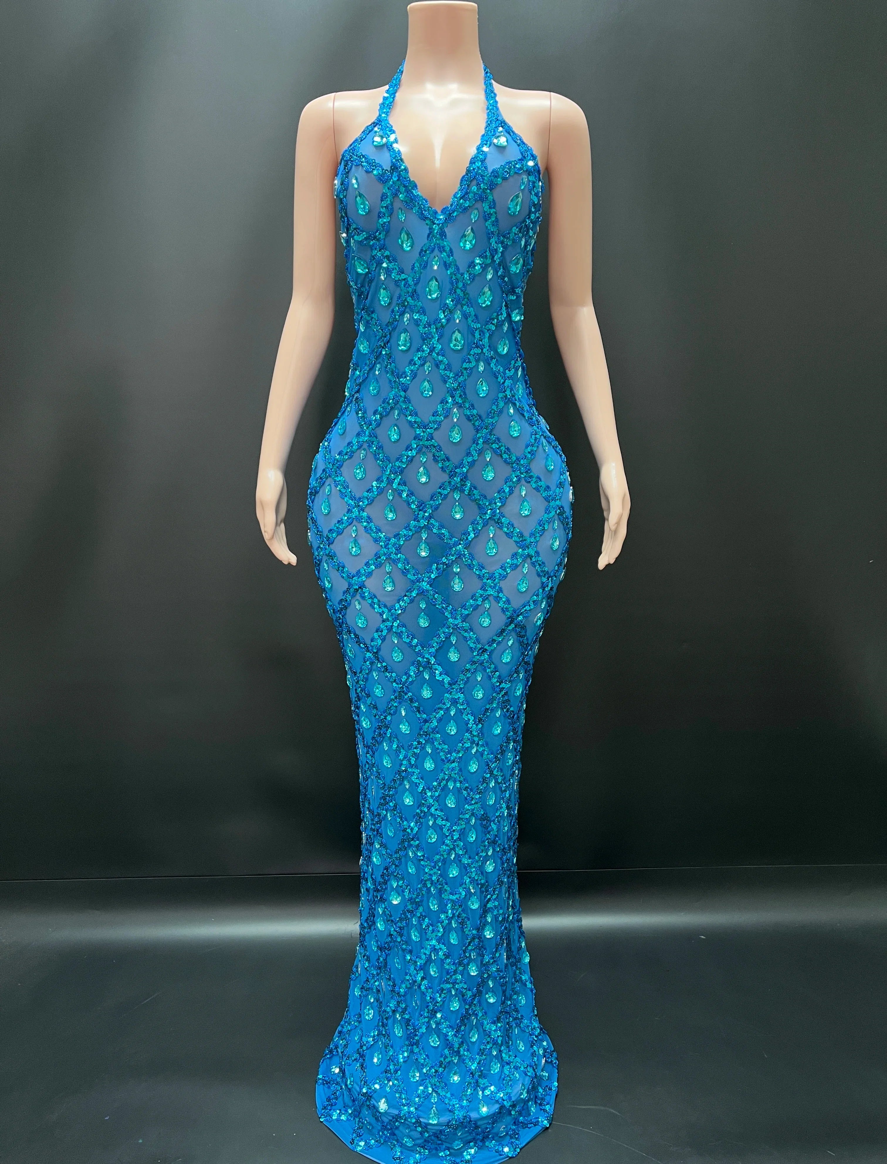 Abi Rhinestone Mesh Maxi Dress
