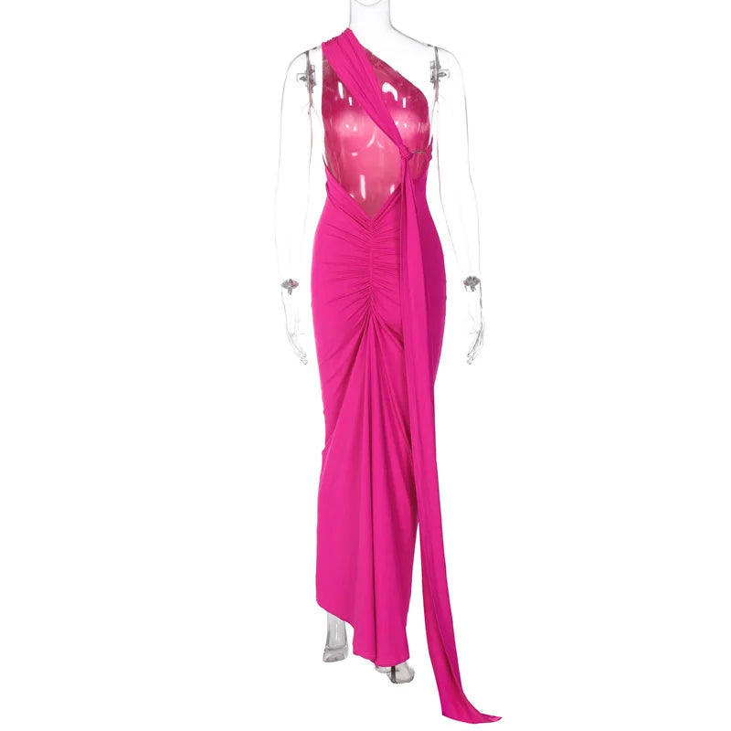 Oblique Backless Ruched Maxi Dress