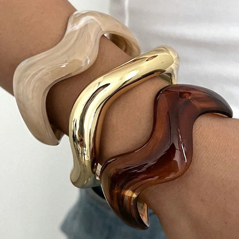 3Pcs Wavy Resin Bangle Set
