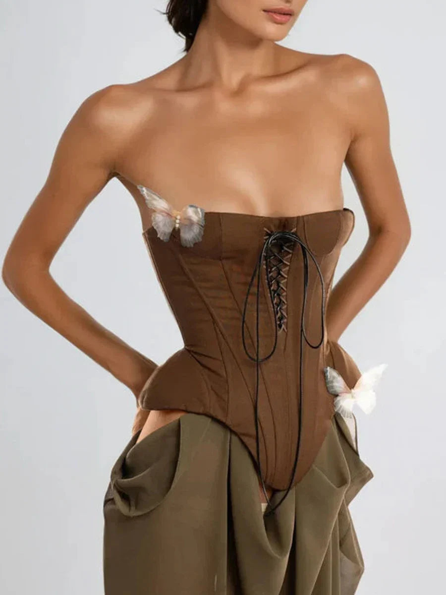 Elissa Corset Mesh Maxi Dress