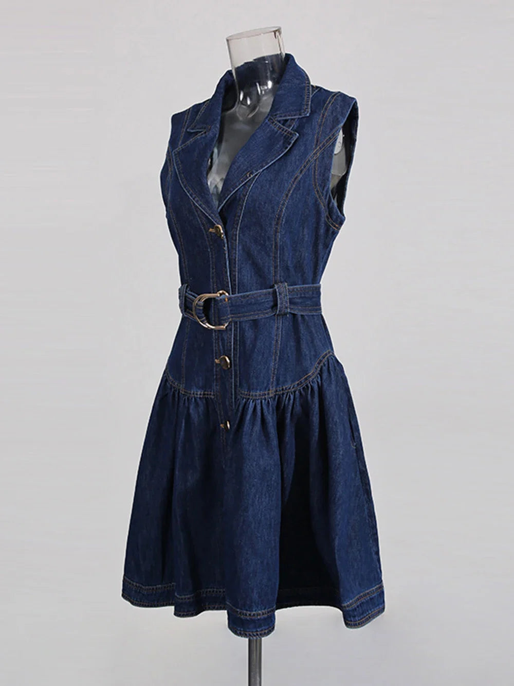 Belted Retro Denim Mini Dress