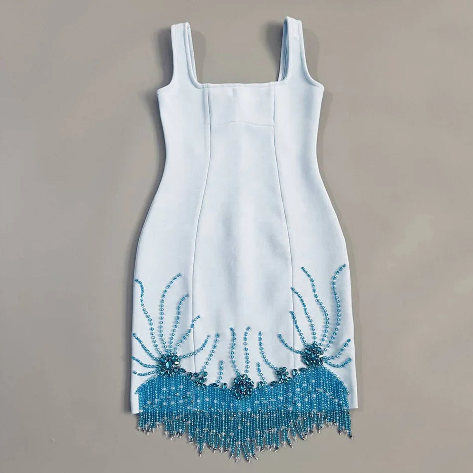 Crystal Embellished Fringe Bandage Mini Dress