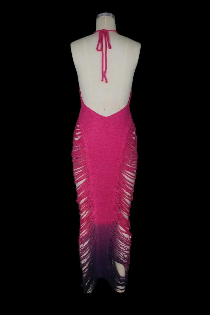 Gradient Crochet Knit Maxi Dress