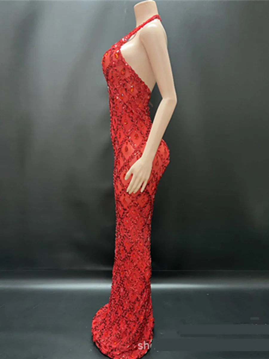 Abi Rhinestone Mesh Maxi Dress