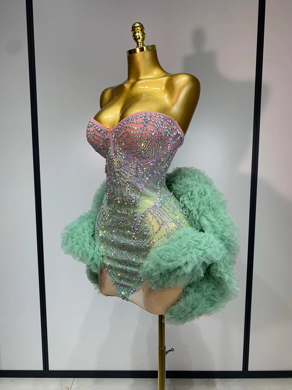 Minty Green Diamond Mesh Dress