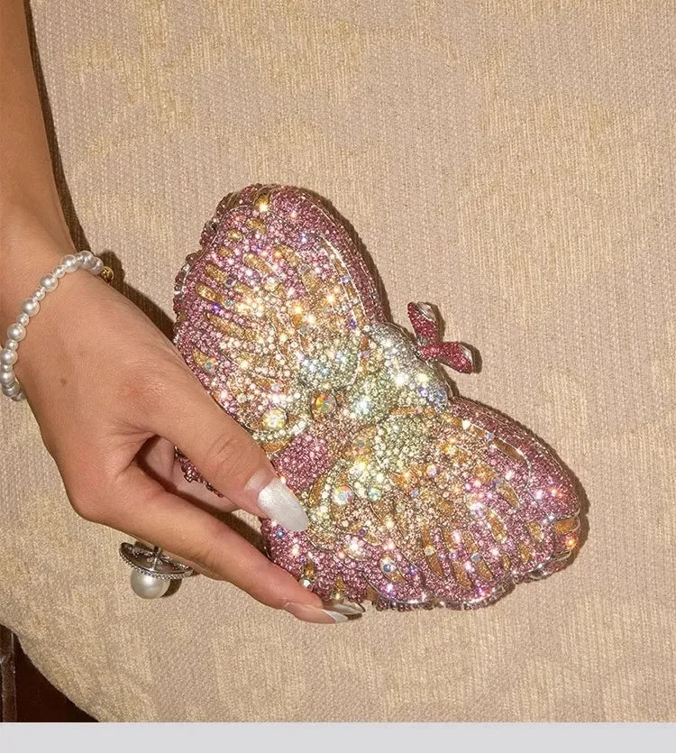 Butterfly Shaped Rhinestone Clutch Bag