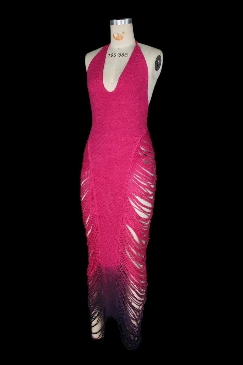 Gradient Crochet Knit Maxi Dress