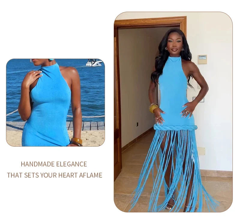 Glamour Velvet Fringe Maxi Dress