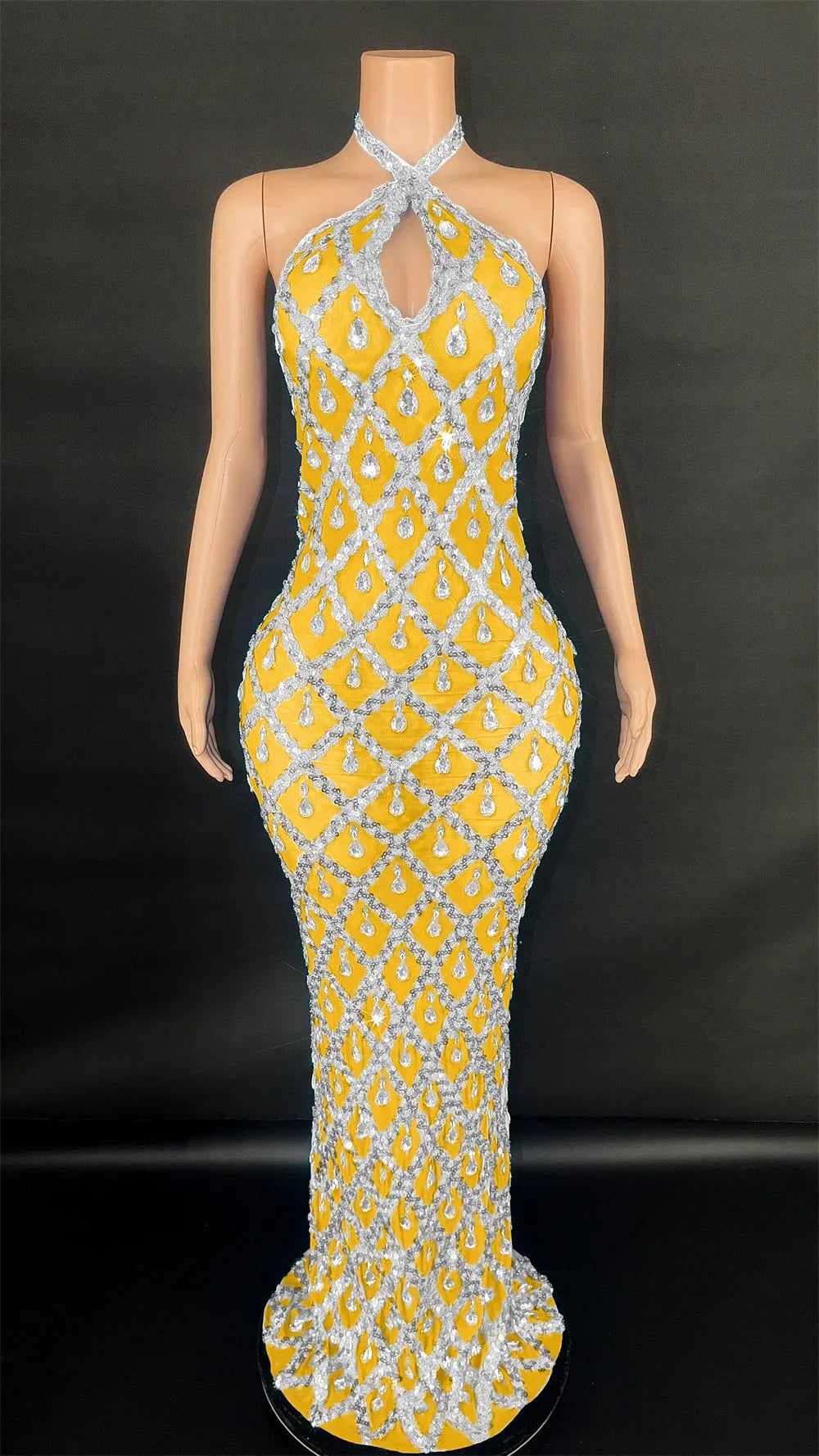 Abi Rhinestone Mesh Maxi Dress