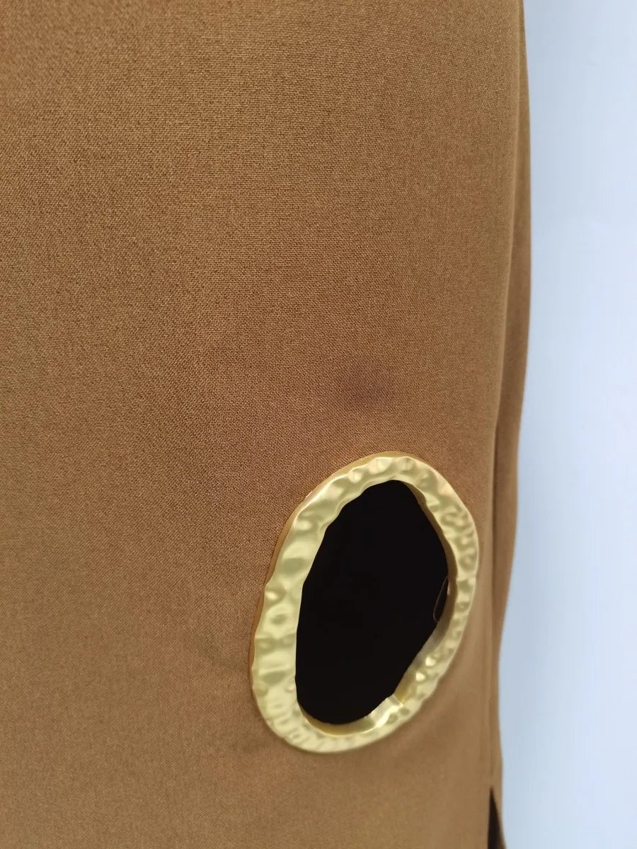 Gold Trim Cutout Knit Maxi Dress