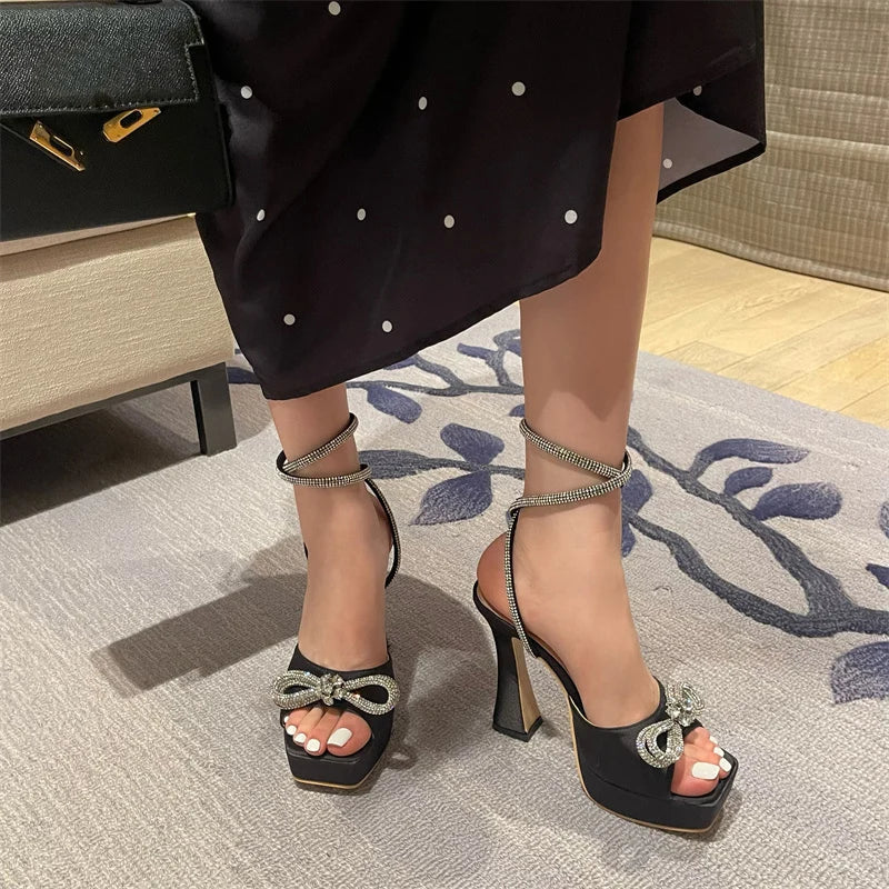 Crystal Bowknot Platform Heels