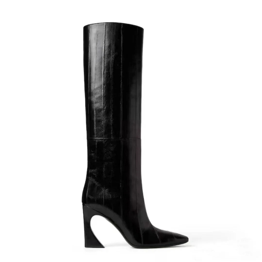 Crocodile Chunky Heel Boots