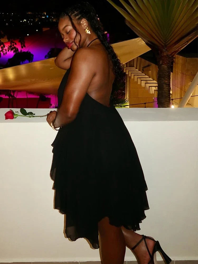 Asymmetrical Hem Backless Dress