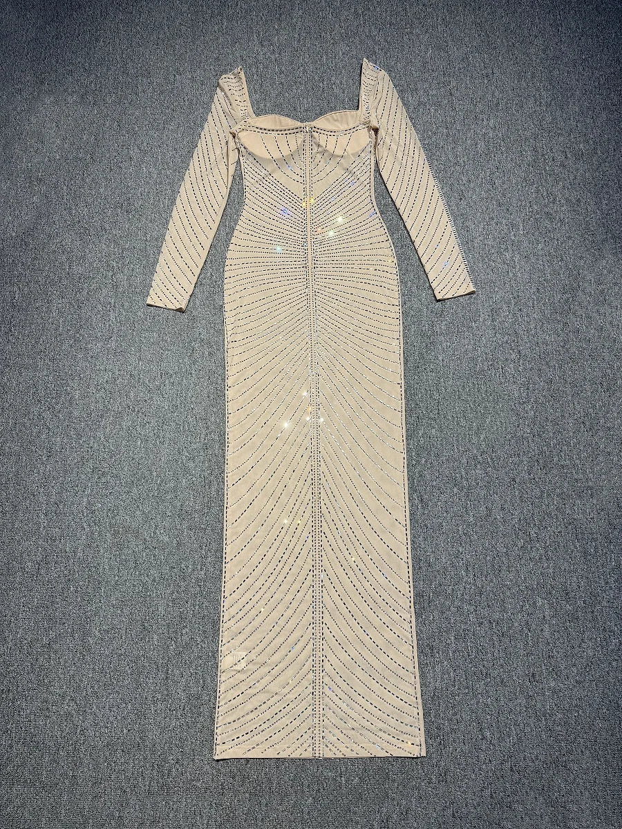 Laila Rhinestone Mesh Maxi Dress
