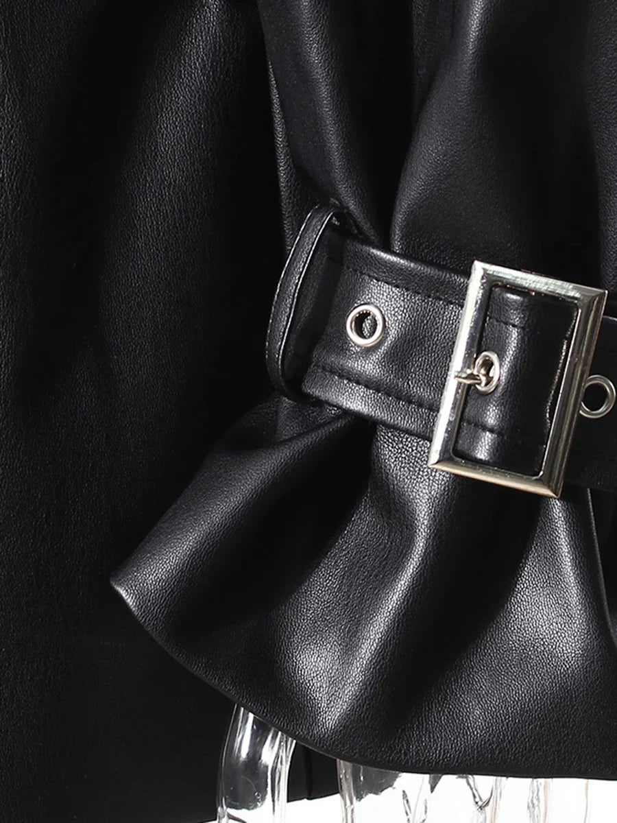 Leather Lapel Sleeve Jacket