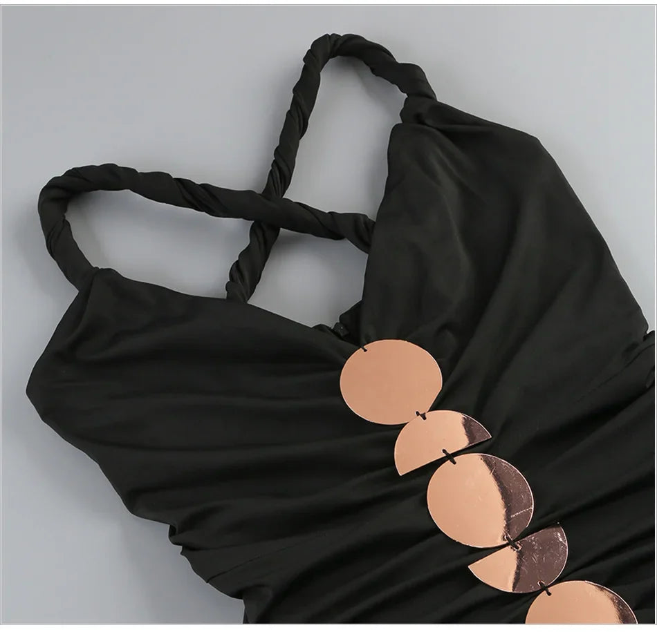 Metallic Discs Pleated Bodycon Dress