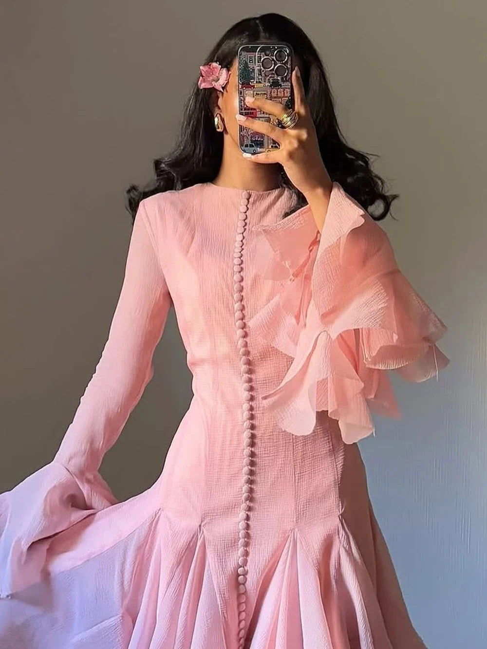 Lory Peated Flare Midi Dress