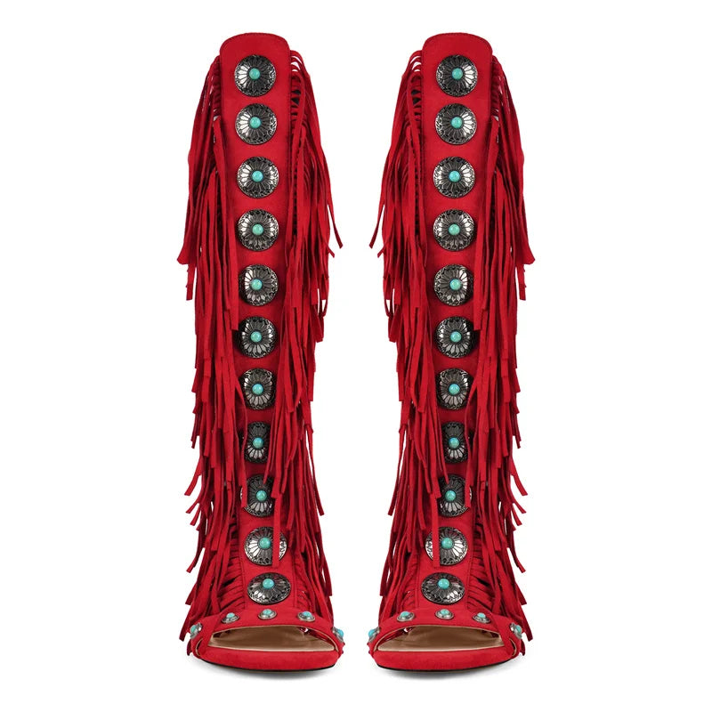 Lace Up Fringe Sandals
