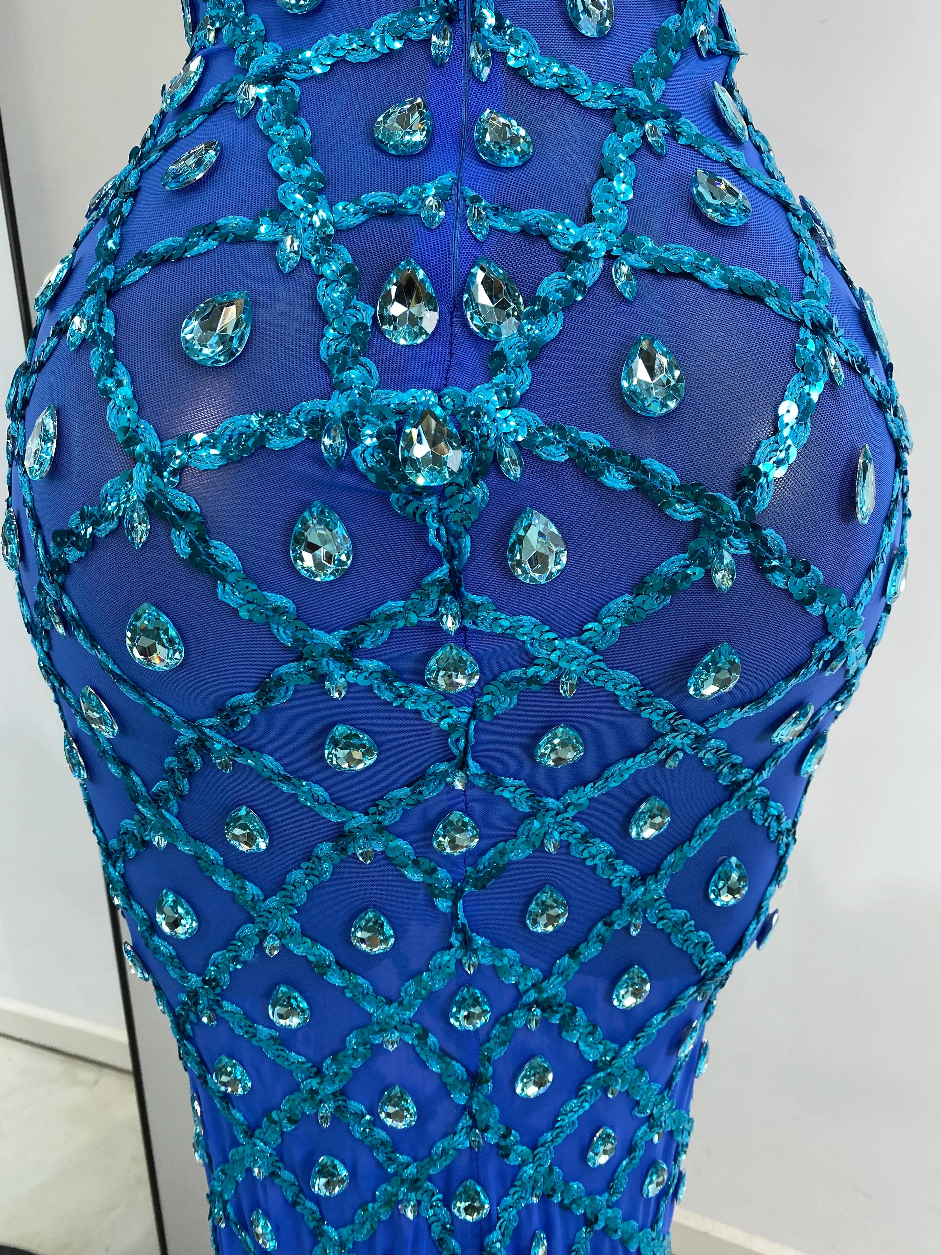 Blue Luxe Backless Maxi Dress