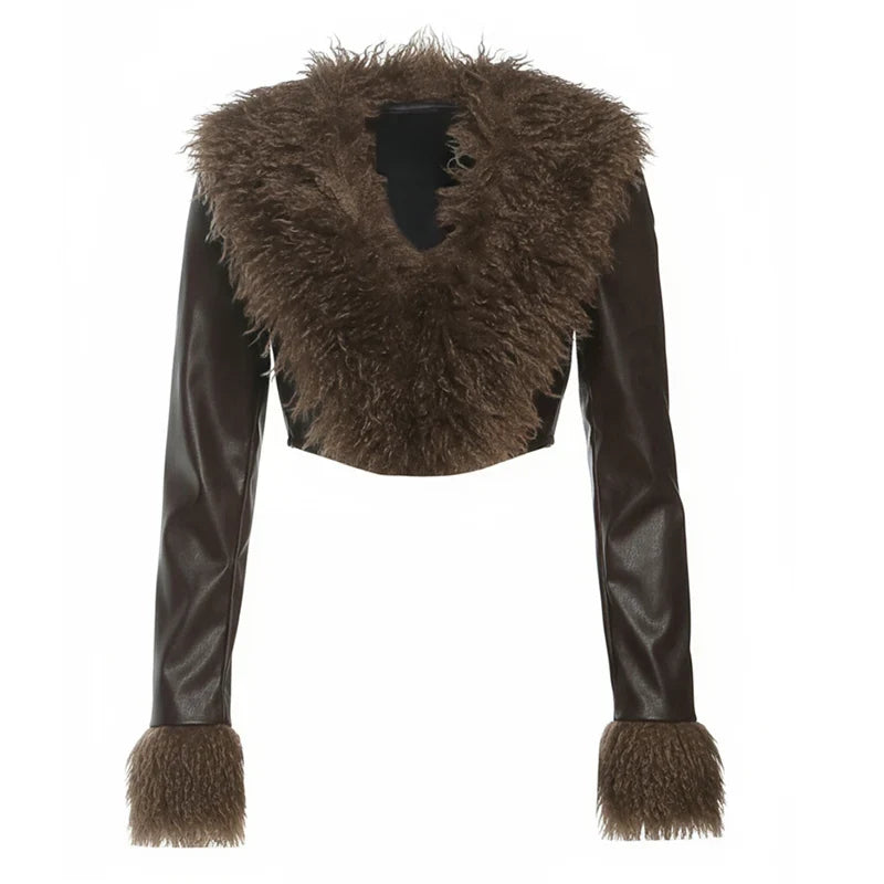Fur V-Neck Crop Top